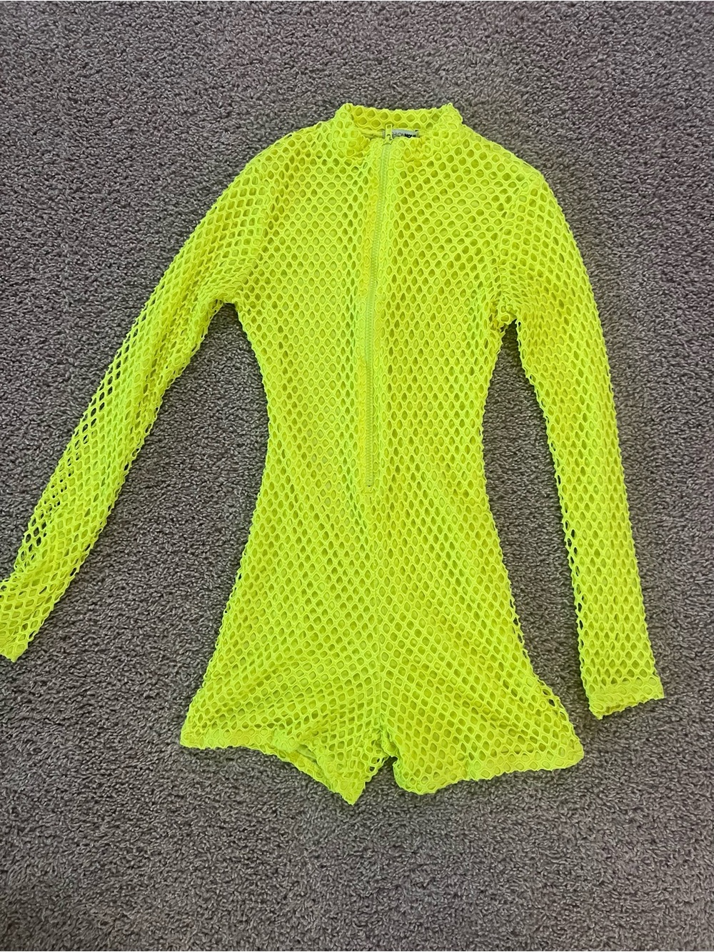 Fashion Nova Neon Yellow Mesh One-Piece Romper - Picture 2 of 5